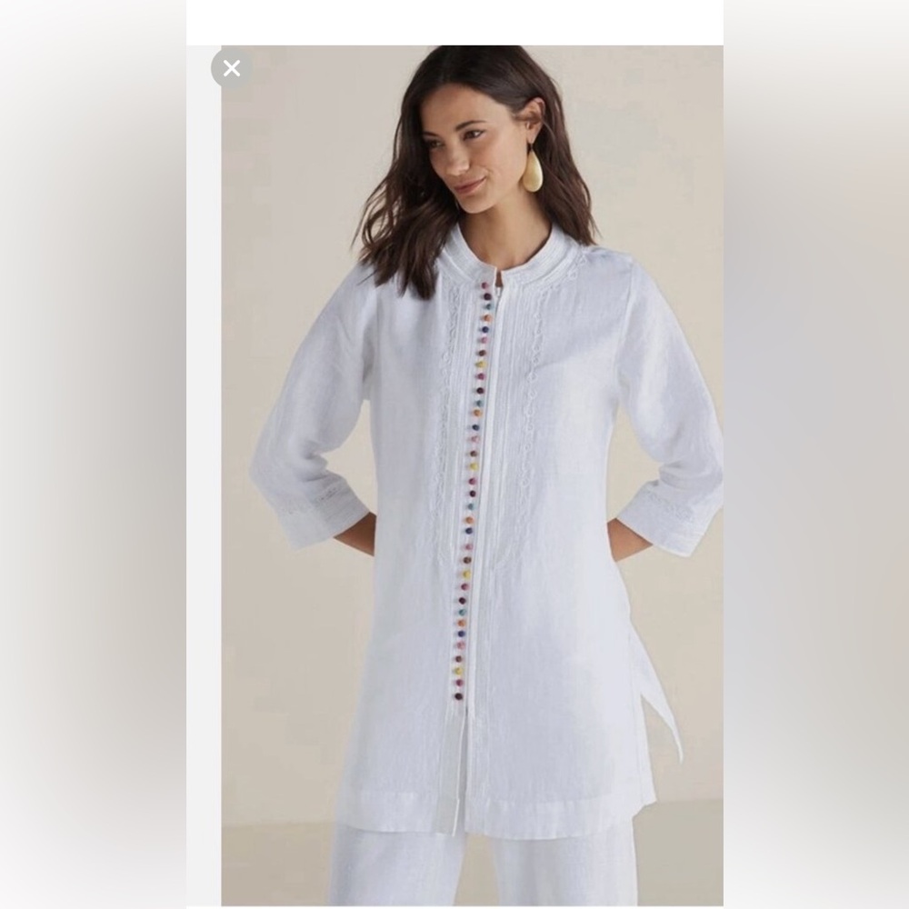 Soft Surroundings White Tunic/Jacket with Multicolor Embroidery